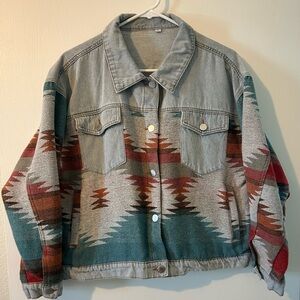 Denim/Cotton Jacket with Southwestern Pattern